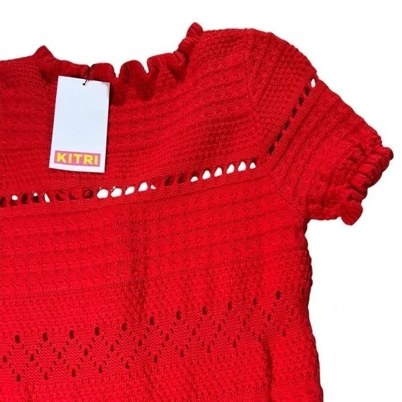 Kitri Leonie Crochet Knit Mini Dress Bodycon Size Large Red Bohemian Nwt Flirty — image 6 of 8